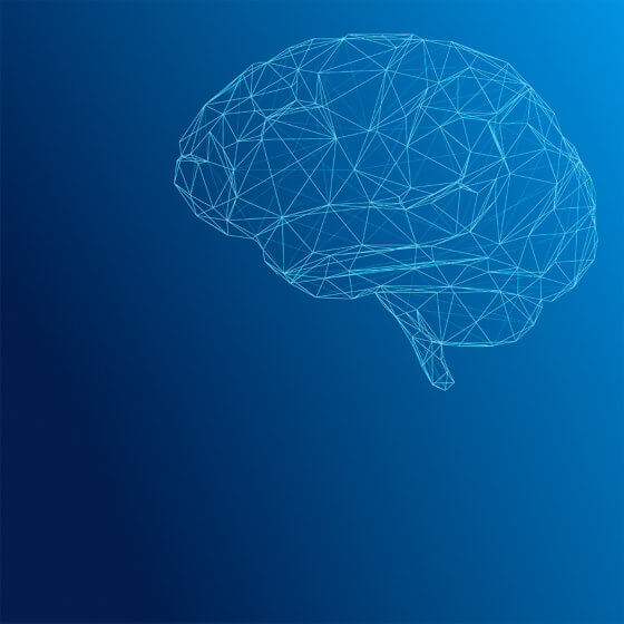 Blauer Hintergrund mit gestricheltes Netz in Gehirnform